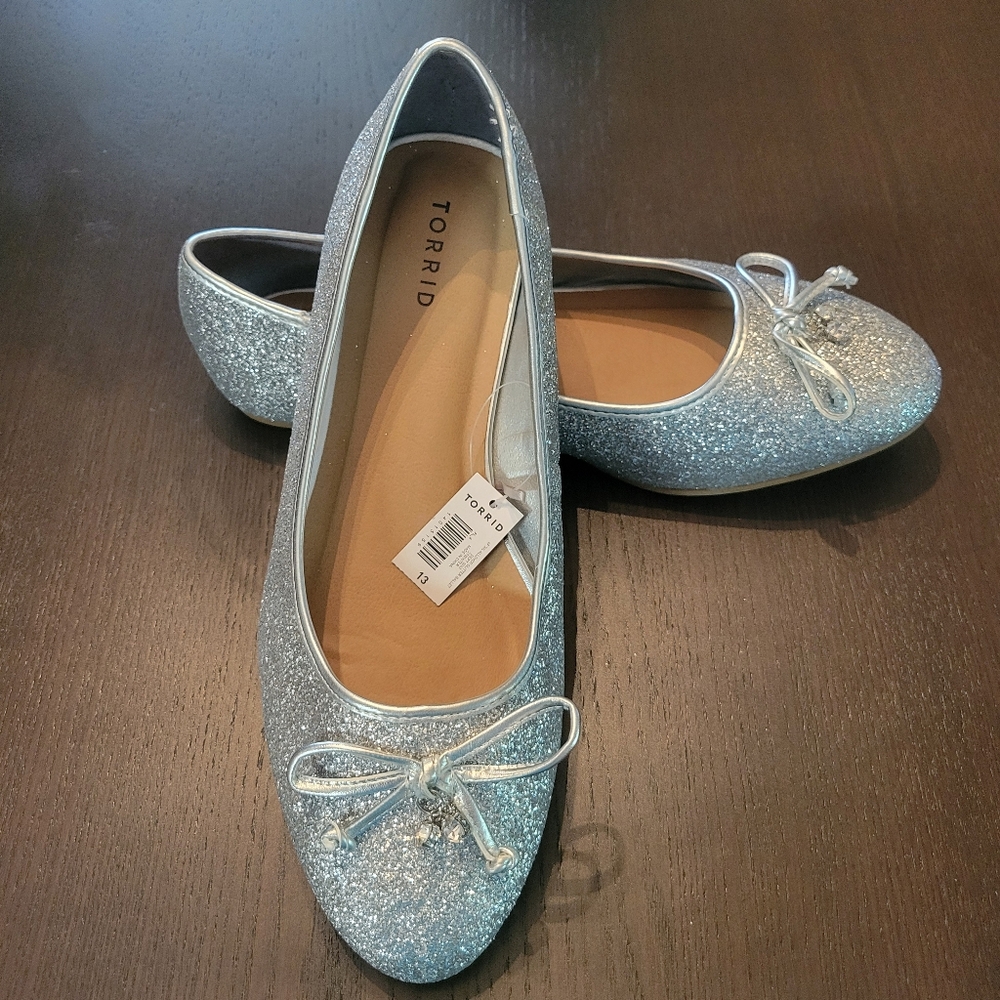 Torrid Silver Glitter Flats with Decorative Bow